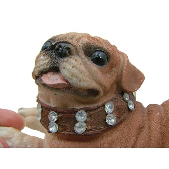Set of 2 Pug Dogs Figurines Jeweled Collars Collectible Display Decorations 4x4" - Picture 6 of 12